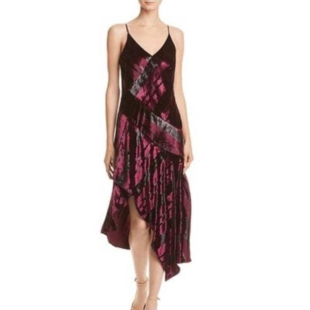 Parker Selma V-Neck Velour Asymmetrical Hem Dress Size 2